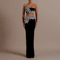 Bandage 2-Piece Sets Strapless Diamond Flower Top Long Skirts Suits Evening Party Outfits Wholesale Women Dress Set Manufacturer