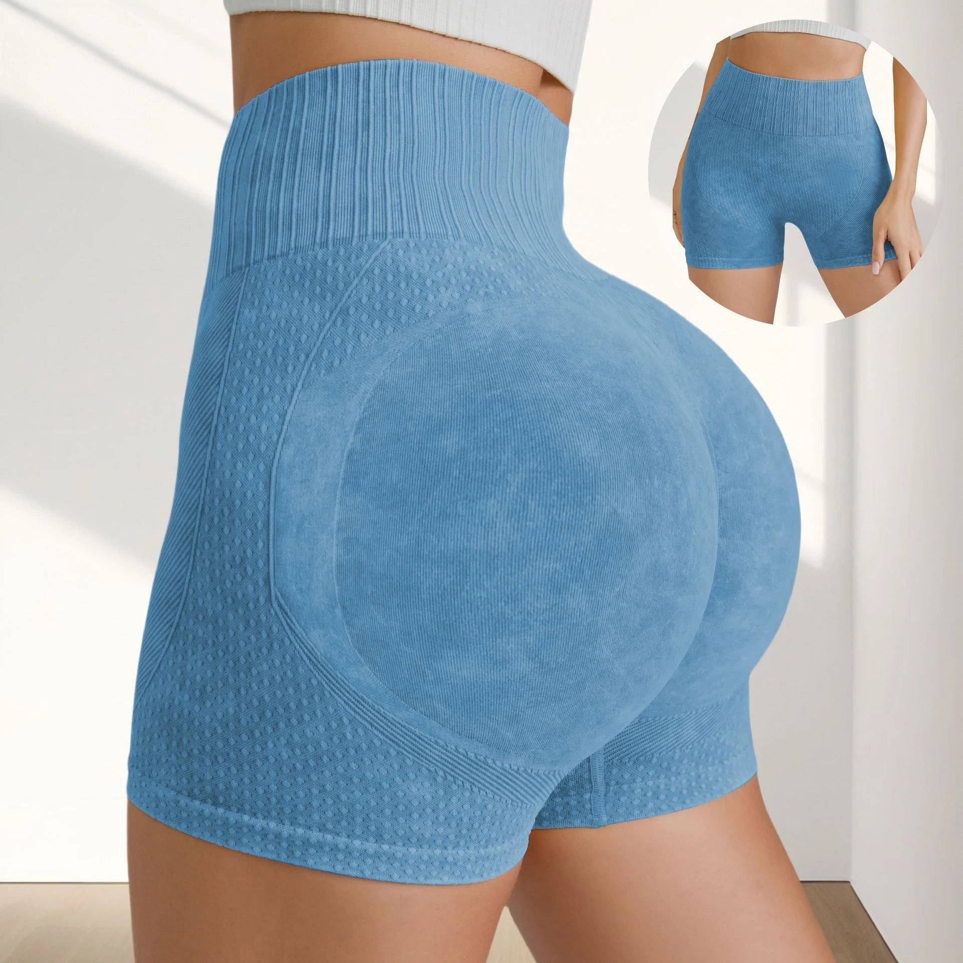 Women's High Waist Sand-Washed Yoga Shorts Quick-Dry Butt-Lifting Compression Running and Fitness Shorts