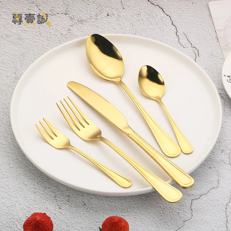 Cheap Reusable Spoon and Fork Knife Silverware 5pcs Stainless Steel Cutlery Gold Flatware Set