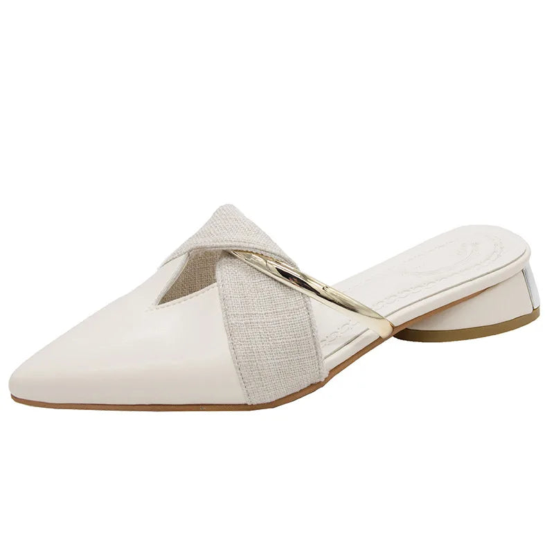 Pointed Toe Sandals Women New New Summer Low-heeled Thick Heel Women's Shoes Baotou slippers Women