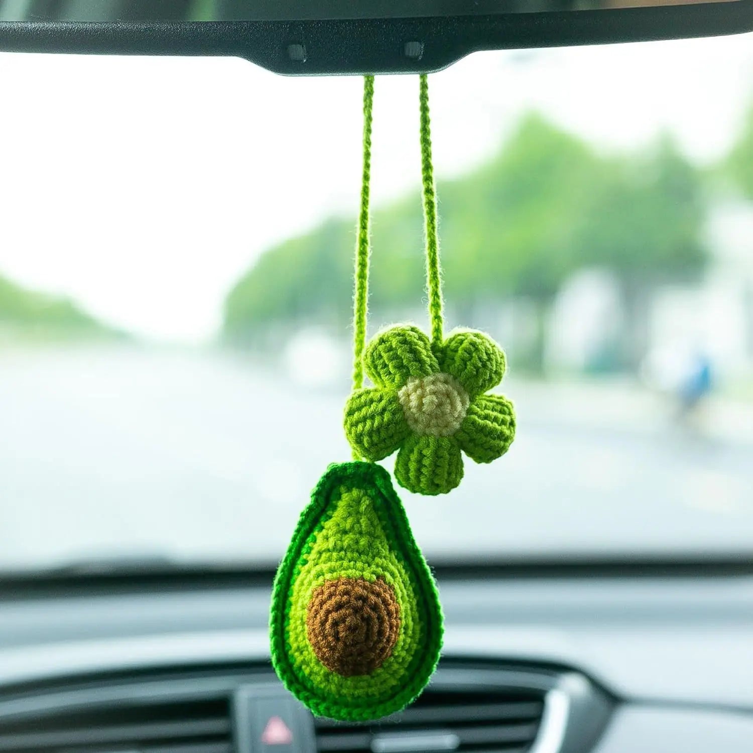 Finished Product Hot Selling Car Hanging Ornament Fruit Plant Rearview Mirror Decoration Creative Handmade Crochet Avocado