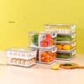 Refrigerator Crisper Vegetable Fruits Fresh Food Storage Container Bins Kitchen Tools Drain Fresh Keeping Box PET