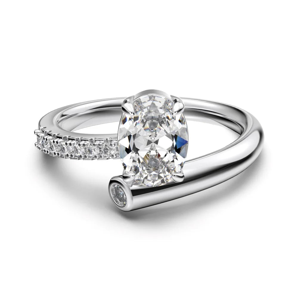Dylam Trendy Fashion Design Fine 925 Sterling Silver Rhodium Plated Twisted Geometric Oval Shape 5A Cubic Zircon Women Rings