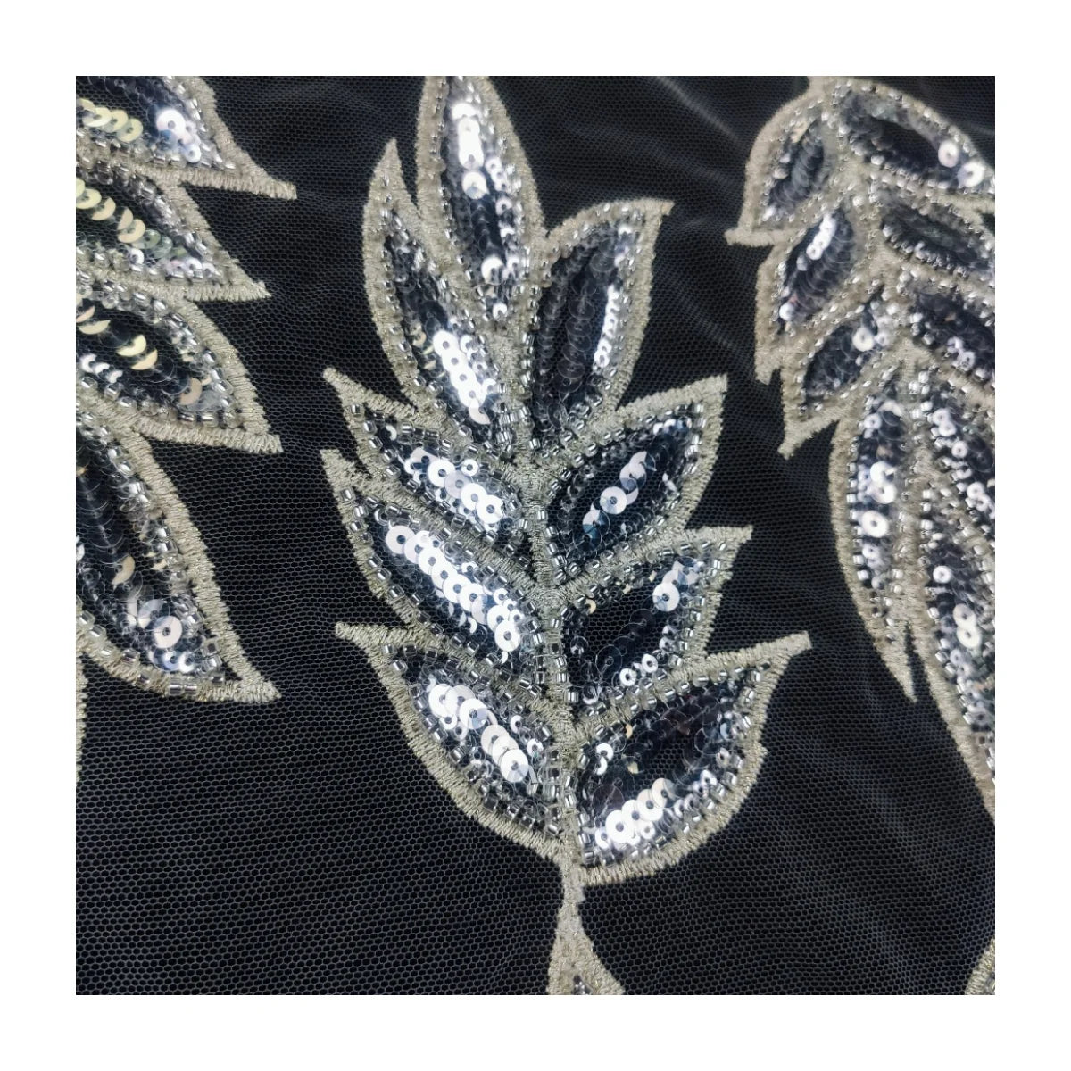 Wholesale Price Sequin Beaded White Lace Fabric Embroidery Leaf Accessories for DIY Bride Headwear Wedding Dress Clothing CG073