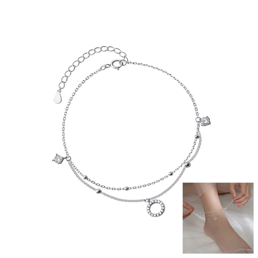 Women  Anklet Adjustable Beach Layered Ankle Bracelets for Teen Girls Gold 925 Silver Foot Chain Jewelry