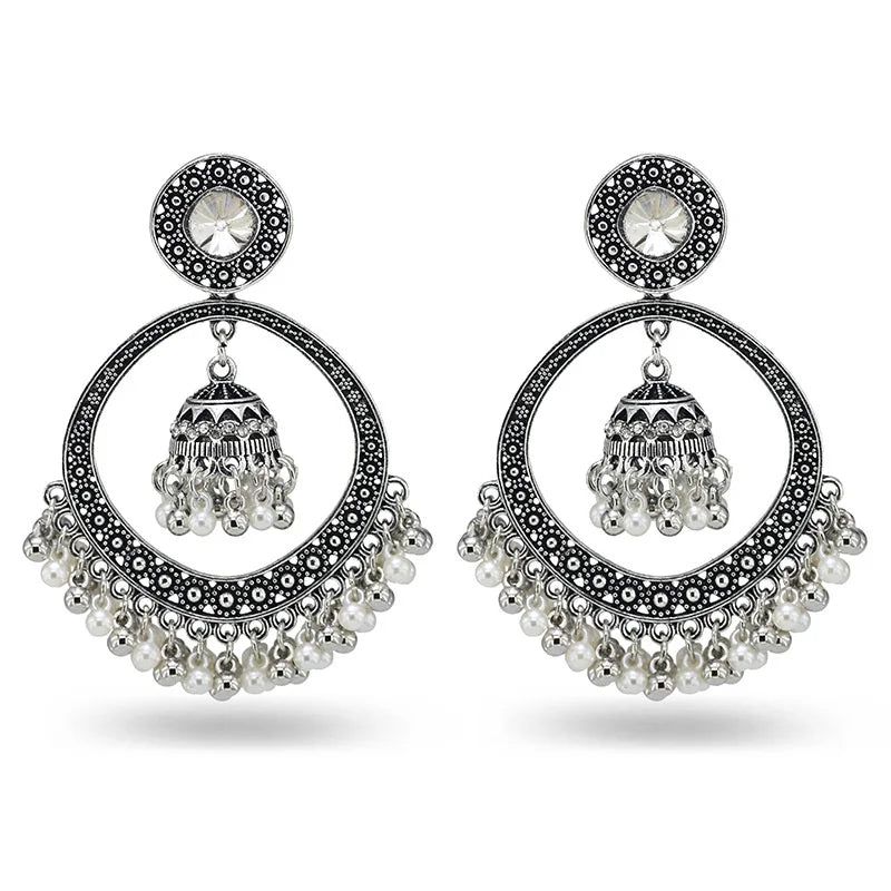 Indian Imitation Pearl Earrings Big Round Bell Style Exaggeration Vintage Hanging Earrings Wholesale