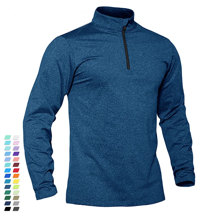 Custom Manufacturer Men's Sports T-Shirts Long Sleeve Polyester Breathable Sweatshirts With Zippers 1/4 Running Pullover