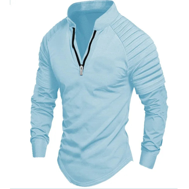 Autumn Men's Casual Zip-Up for POLO Long-Sleeved Sports Shirt with Stand Collar Breathable Knitted