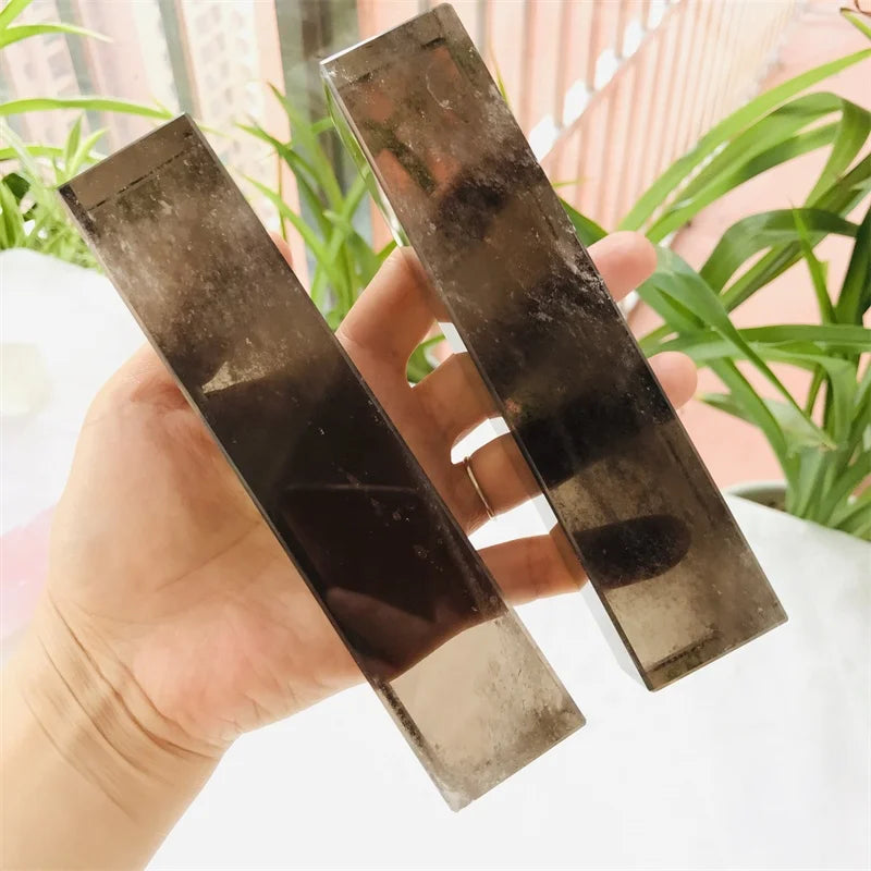 Selling natural healing crystal slice slab smoky quartz cuboid