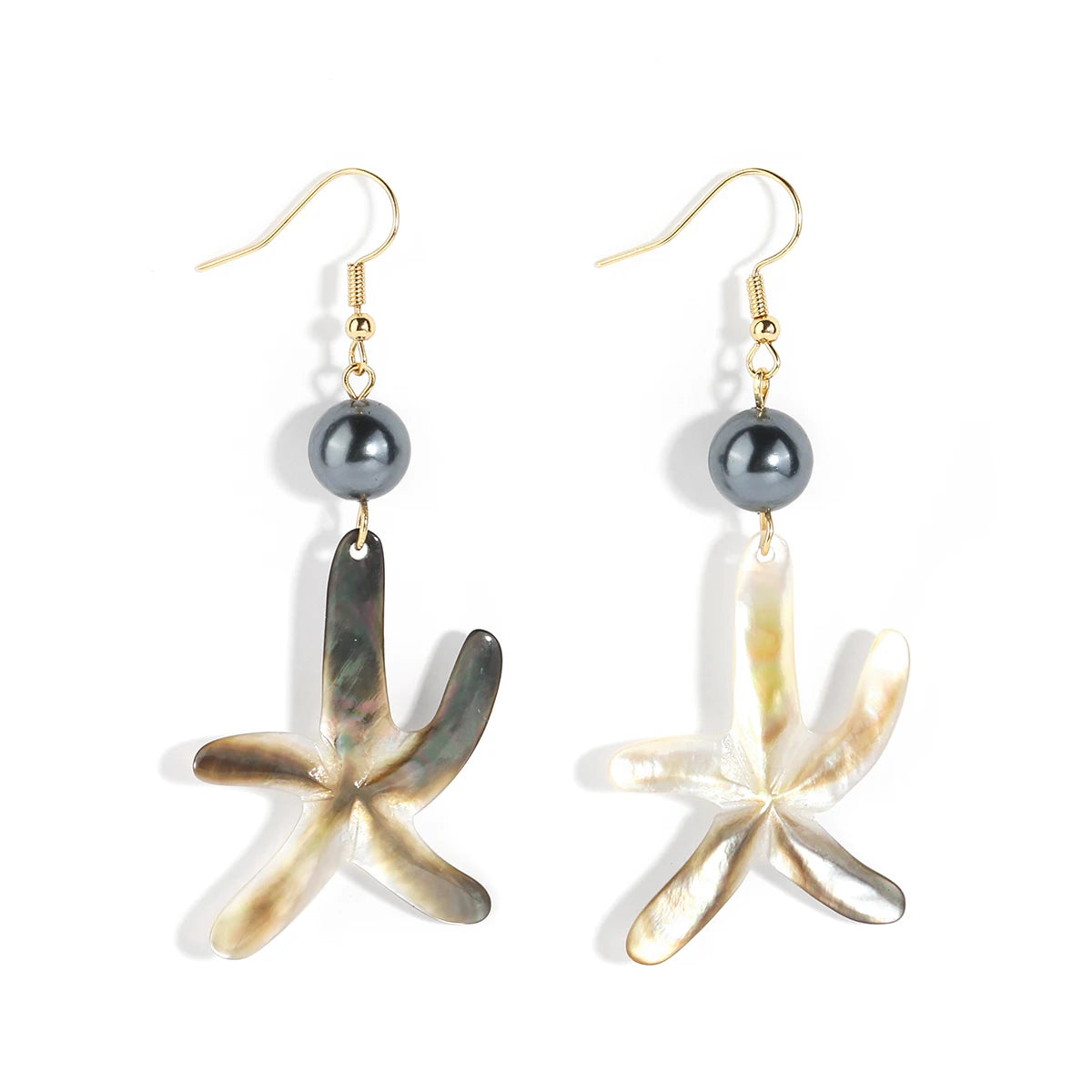 Ready Stock Hawaiian Fashion Black Pearl Mother of Pearl Sea Star Earrings for Women