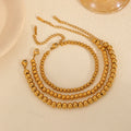 Women's Tarnish-Free 18k Gold PVD Stainless Steel Beaded Chain Bracelet Trendy Geometric Design Pearl Main Stone Fashion Jewelry