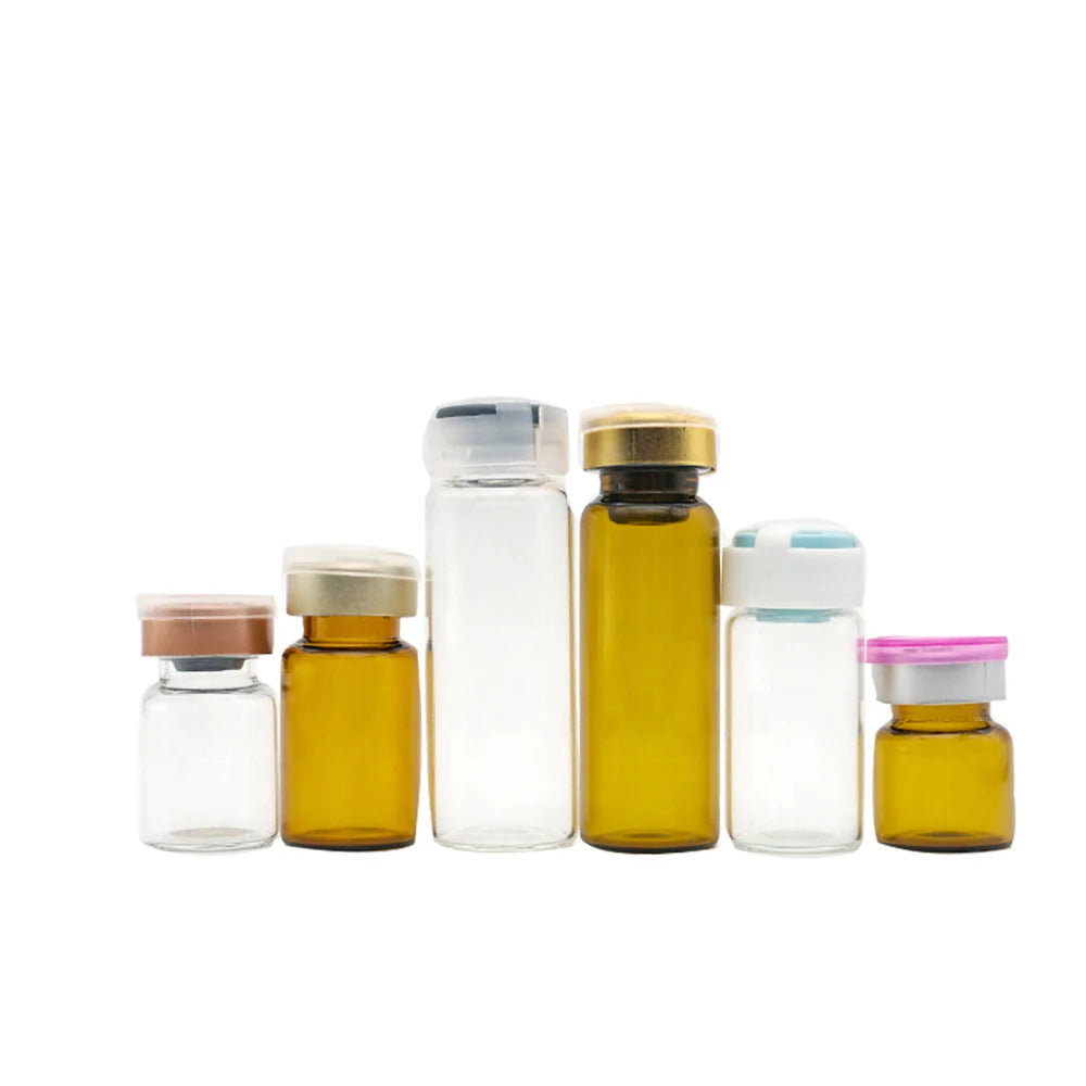 Transparent Moulded Glass Vials Empty 5ml with Vial Seal Tops Gass Vials 10 ml Bulk for Injection and Screw Cap with Hole