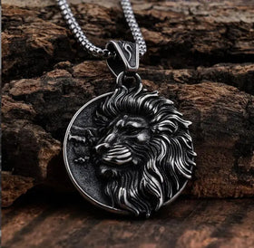Vintage 316L stainless Steel Lion Head Pendant Necklace Gold Plated Sweater Chain Wholesale Jewelry