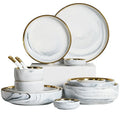 Luxury Marble Grey Porcelain Dinnerware Set 2 Sets Gold Inlay Modern Ceramic Plates for Home & Wedding Use