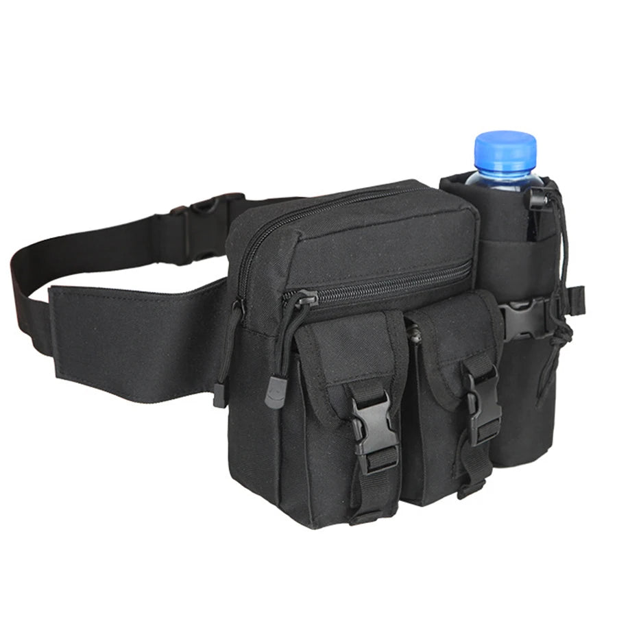 Tactical Waist Bag with Water Bottle Attachment Waterproof Hiking Climbing Nylon Mobile Phone Belt Pack