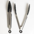 BBQ and Kitchen Use Black 9 Inch Food Grade Stainless Steel Silicone Non-Stick Eco-Friendly Food Tong Set of 2