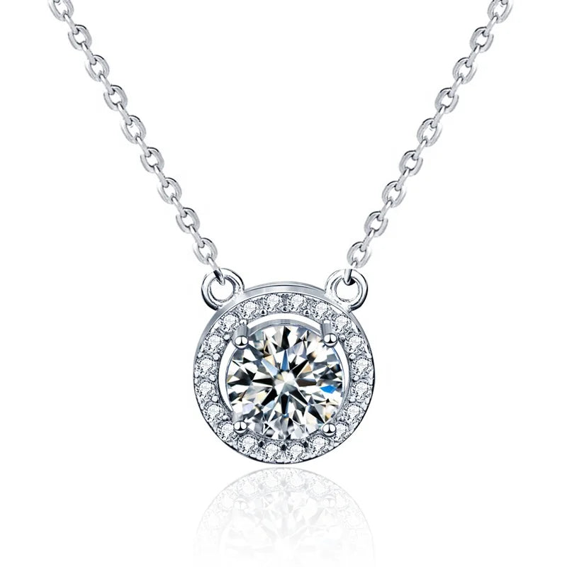 Hot Selling Moissanite Round 1 Carat Crystal Diamond Necklace 925 Sterling Silver Moissanite Chain Necklace Women Jewelry