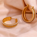 Dreamshow Valentines Jewelry Vintage Texture Pearl Earring 18K Gold Plated Stainless Steel Statement Earrings