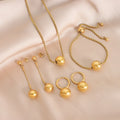 18K Gold Plated Stainless Steel Round Bead Necklace Earrings Bracelet Fashion Stainless Steel Gold Ball Necklace Jewelry Set