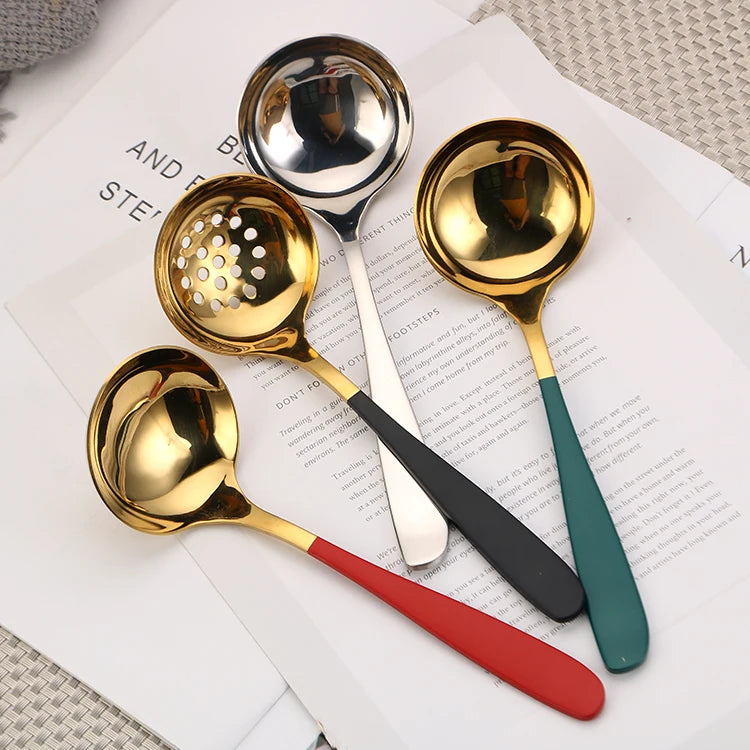 Kitchen Hot Pot Spoon Serving Metal Filter Spoon 304 Stainless Steel Soup Ladle Spoon