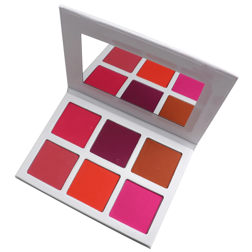 Customized DIY Blush Highlighter Palette 6 Colors Private Label Pigment Long Lasting Cosmetics