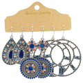 Hot Sale Vintage Antique Plated Bohemian Style Big Hollow Hoop Pendant Earrings 3 Pair Set for Women Jewelry Accessories