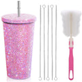 Fashion Rhinestone Glitter Shiny Double Wall Stainless Steel Vacuum Insulated Tumbler Sippy Straw Cup Travel Coffee Milk Mug