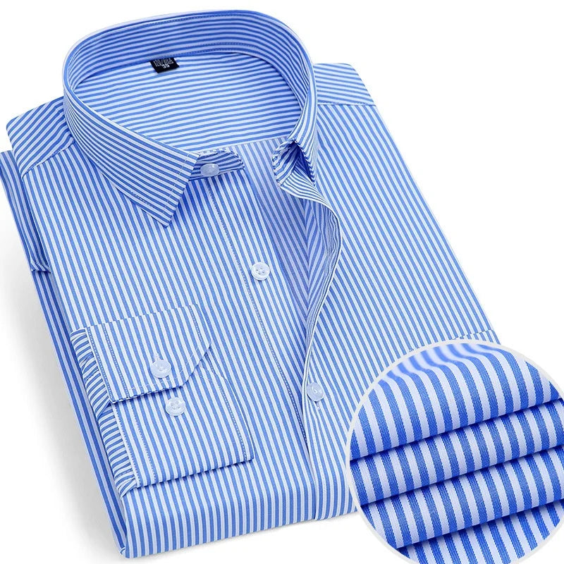 Spring and autumn new shirt men's non-ironing striped solid color long sleeve business casual shirt professional dress shirt