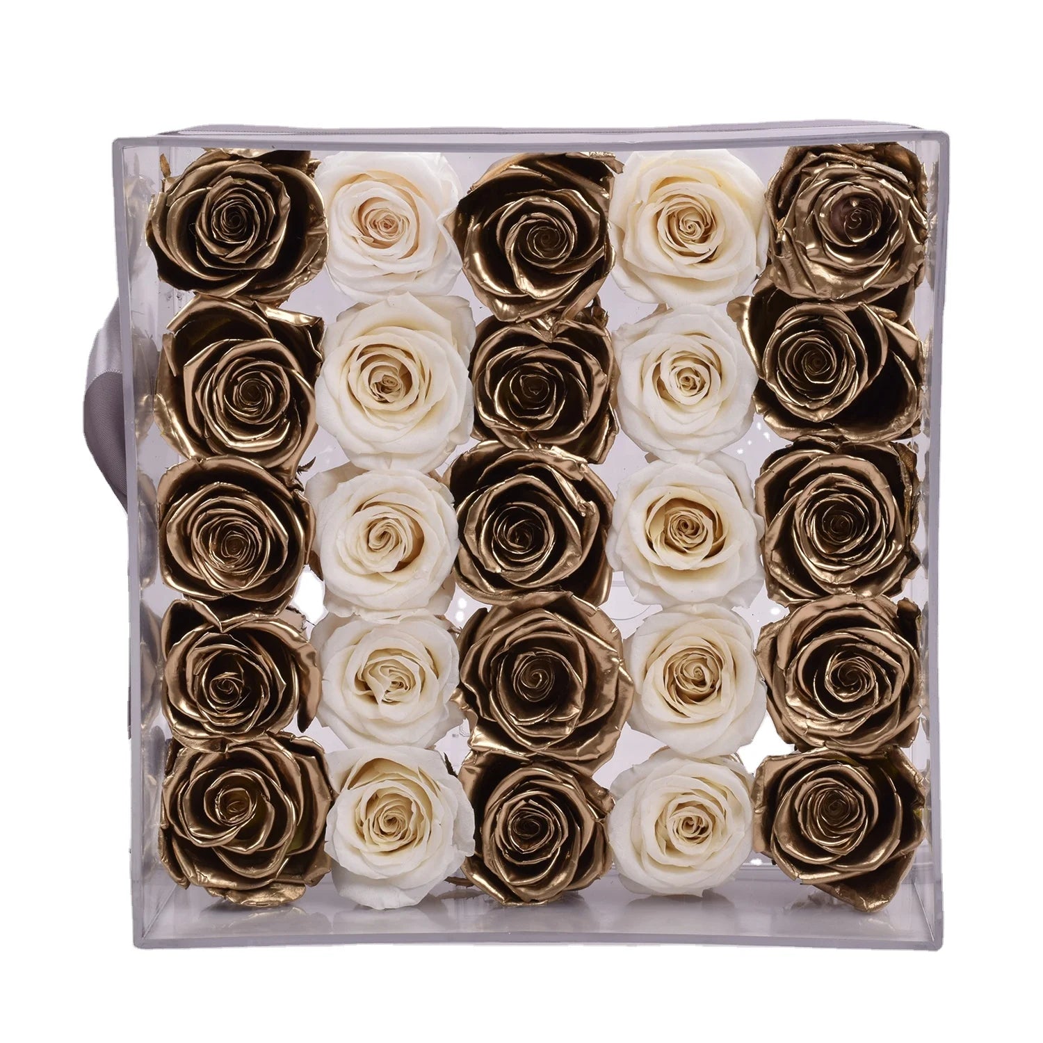Hflora Factory Supply Creamy White  Decorative  Forever Roses Head Everlasting Preserved Roses Flowers Acrylic Gift Box for Gift