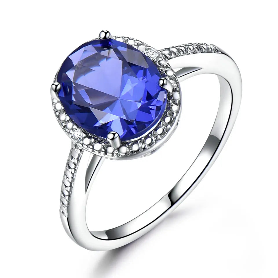 Engagement Rings Jewelry Ring Factory Price Sterling Silver 925 Silver Luxury Sapphire Tanzanite Wedding Female Opp Bag Women's