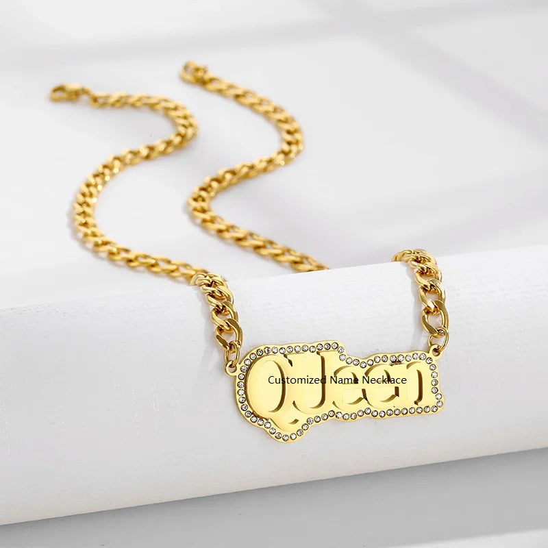 Ins Trendy French Darling Pendent Gold Stainless Steel Necklace with Words