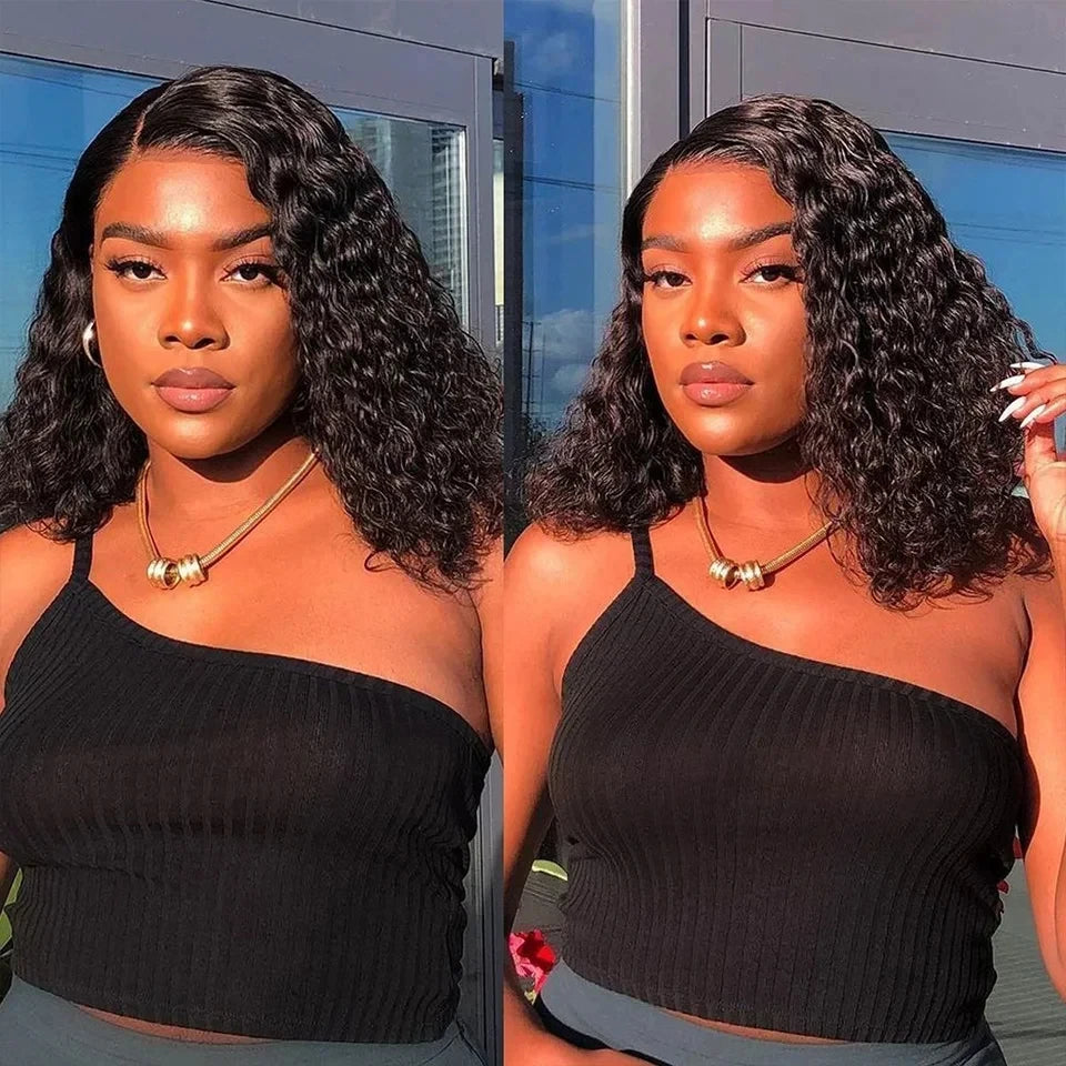 Water Wave Bob Wig Human Hair 180% Density 13x4 Lace Front Wigs for Black Women Pre Plucked Short Curly Lace Frontal Wig
