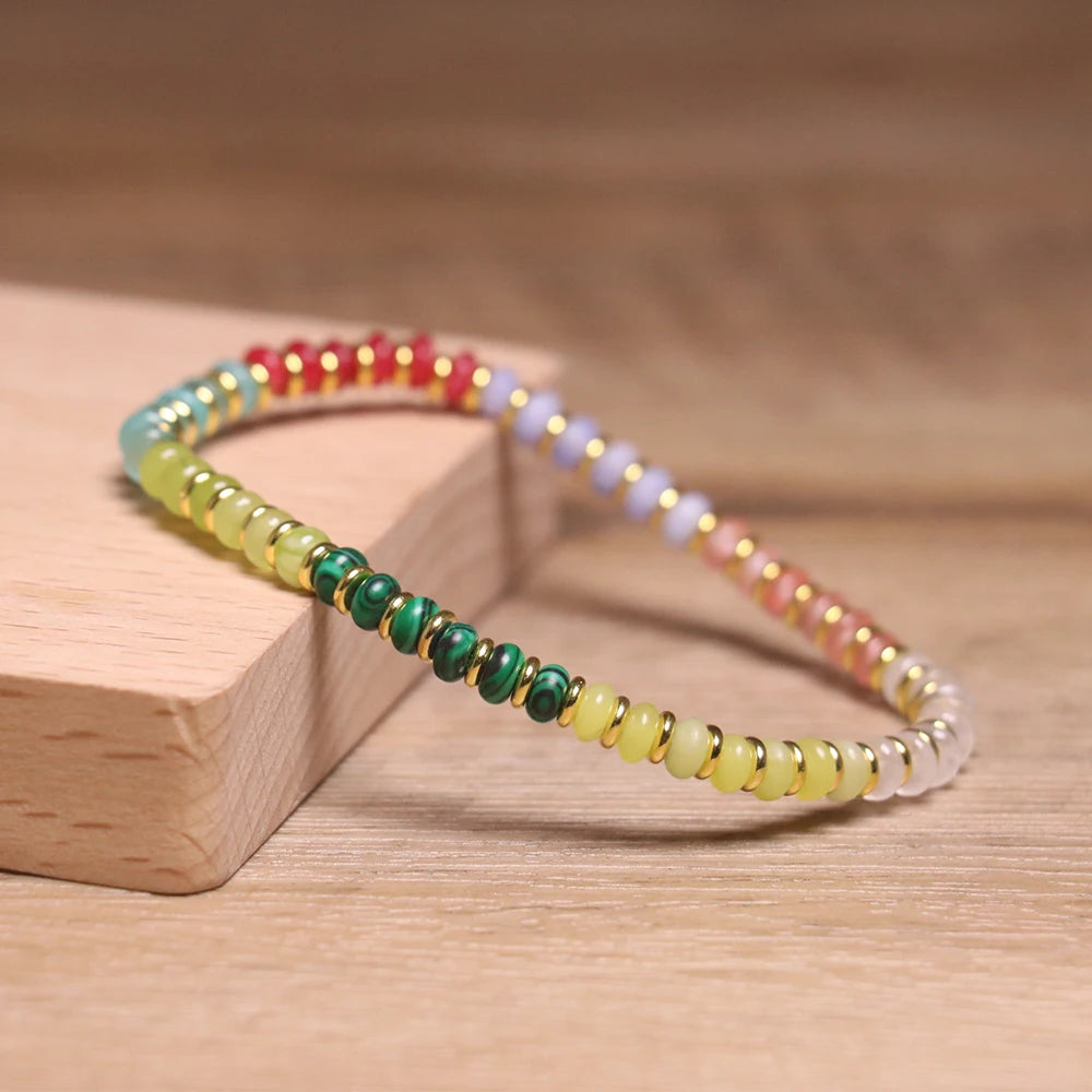 Natural Rose Quartz Crystal Stone Jewelry  Bracelet Healing Anxiety Handmade Elastic Malachite Beaded Bracelet for Unisex