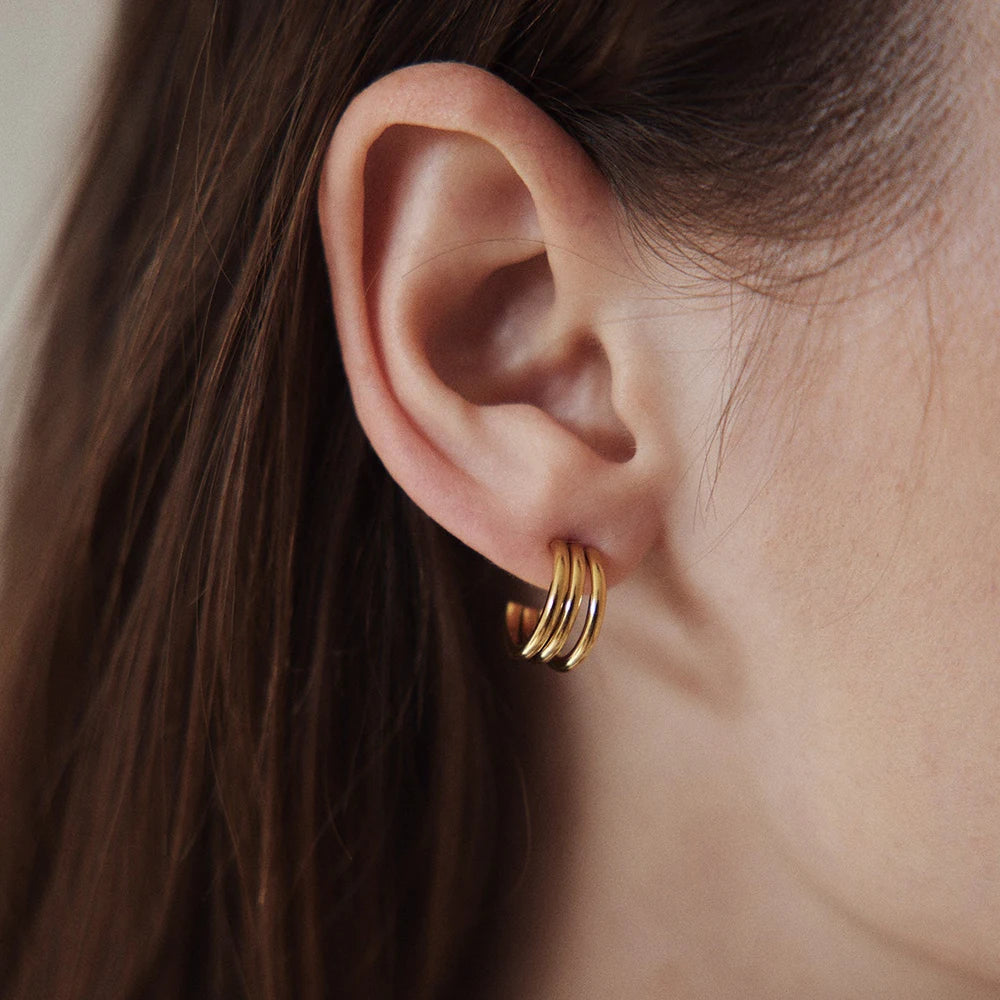 EManco New Arrival 18K Gold Plated Triple C Hoop Earrings Hypoallergenic Steel Fashion Statement Stud Earrings Jewelry for Women