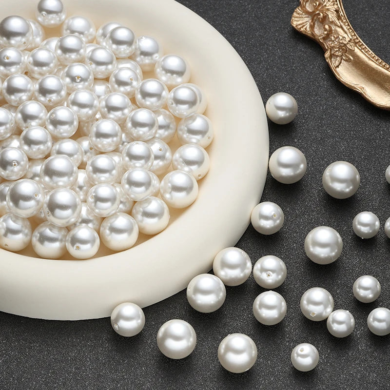 Wholesale Round White Plastic Pearl Beads with Hole for Fashion Necklace Jewelry Making Supplies