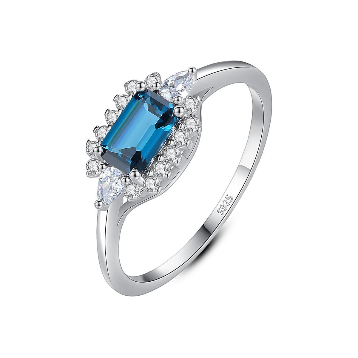 CZCITY  925 Silver Woman Wholesale Wedding Jewelry and Emerald Cutting Rings with Blue Square Gemstone Design