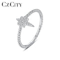 CZCITY Fashion Micro 925 Sterling Silver Star Diamond Woman Zircon Cute Finger for Girl Twist Ring
