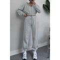 Custom Printed Eco-Friendly Hooded Zip-Up Sweatshirt Elastic Waist Lace-Up Pants Set Terry Fleece Cropped Hoodie Jogger