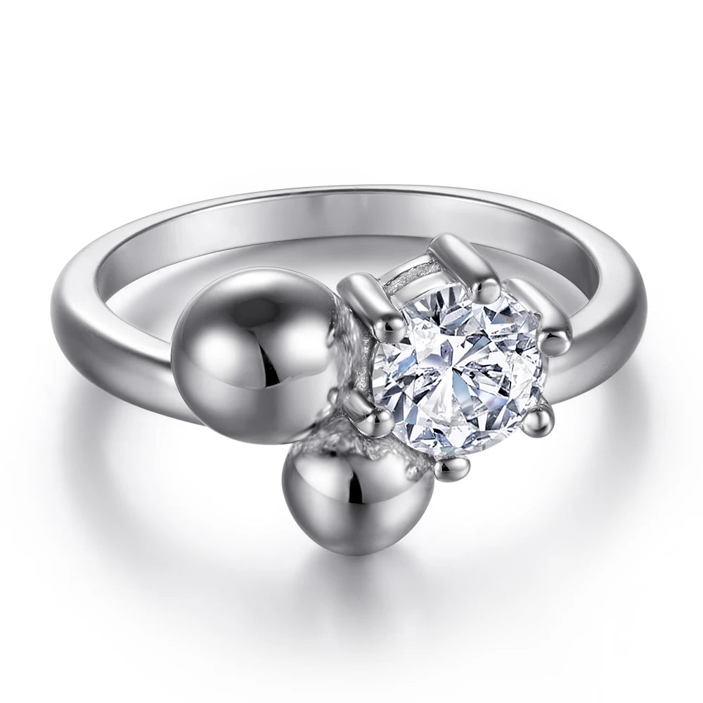 Unique Solitaire Rings Round Cut Ball  Rhodium Plated 925 Sterling Silver Engagement Wedding Ring Finger Ring