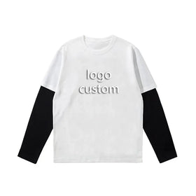 Custom Embroidery Printing Unisex Double Layer Long Sleeve T Shirt Men Casual Anti-Wrinkle Top
