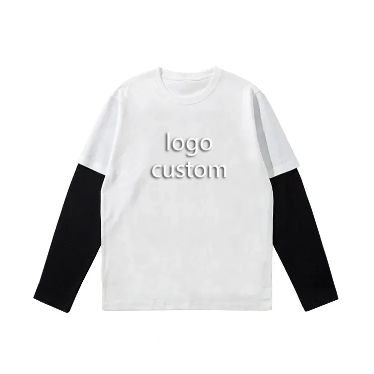 Custom Embroidery Printing Unisex Double Layer Long Sleeve T Shirt Men Casual Anti-Wrinkle Top