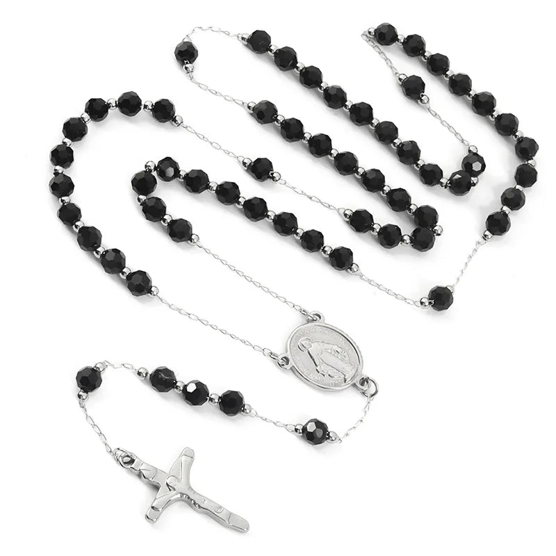 Stainless Steel Religious Jewelry Items Catholic Virgin Mary Chain Rosary 3.5mm 6mm Crystal Beads Rosary Women Men Necklaces