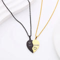 Ins Black Gold Zircon Necklace Best Friend Necklaces Stainless Steel Half Heart Necklace for Couple