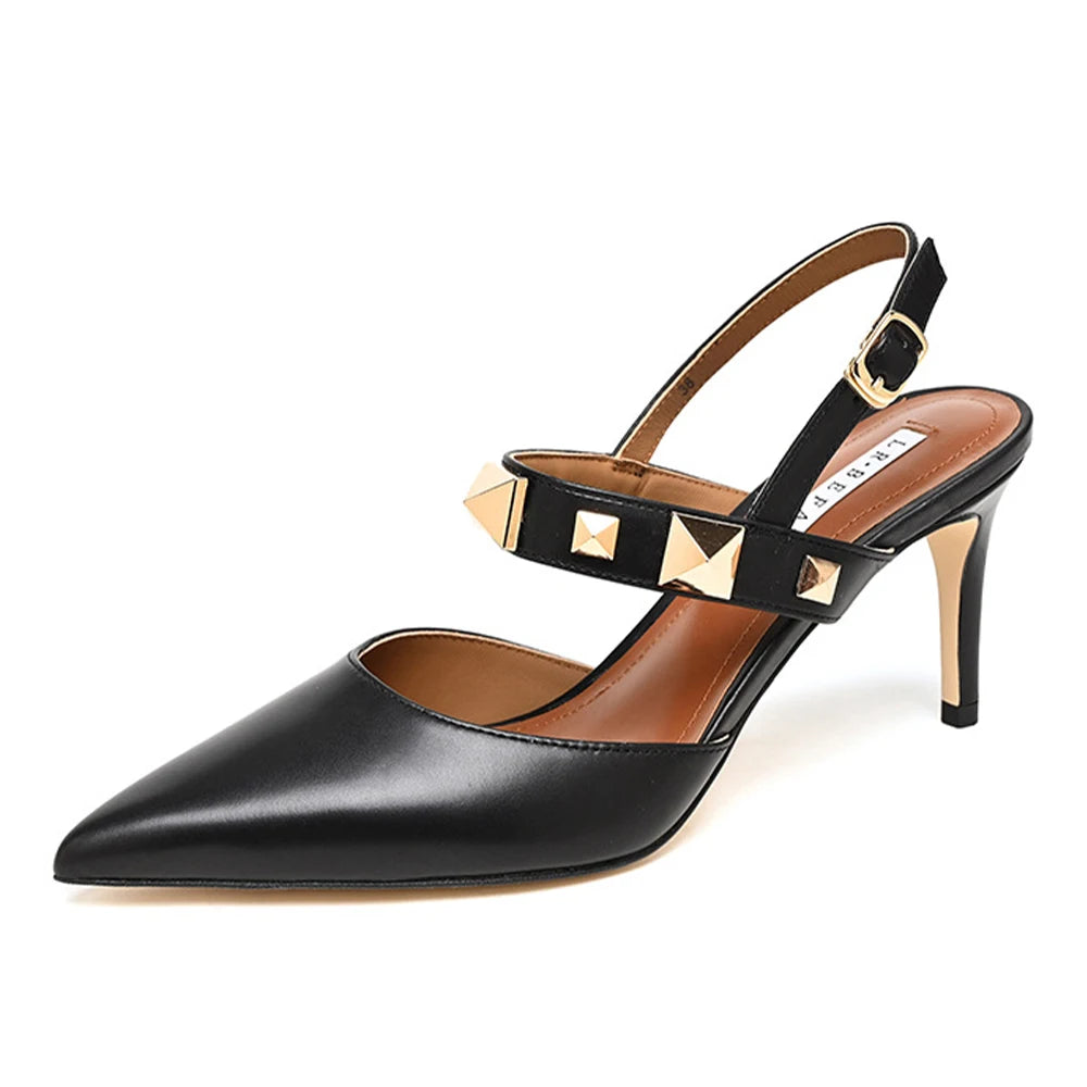 New Genuine Leather High-Heeled Shoes Women's Top Grade Cowhide Point Toe Soft Leather Wedding Shoes Temperament Dinner