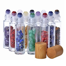 10ml clear Glass Roll on Bottle with Jade Roller and Bamboo Cap