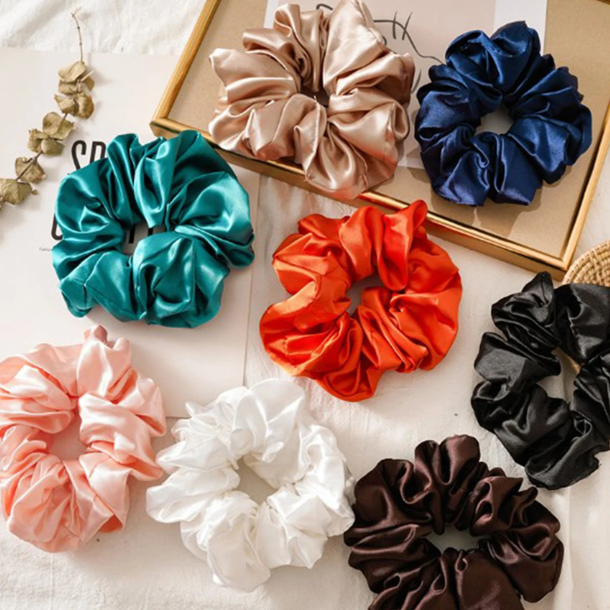 Women Girls Oversize Satin Faux Silk Hair Tie Elastic Scrunchies Ponytail Hair Rope Ring Band