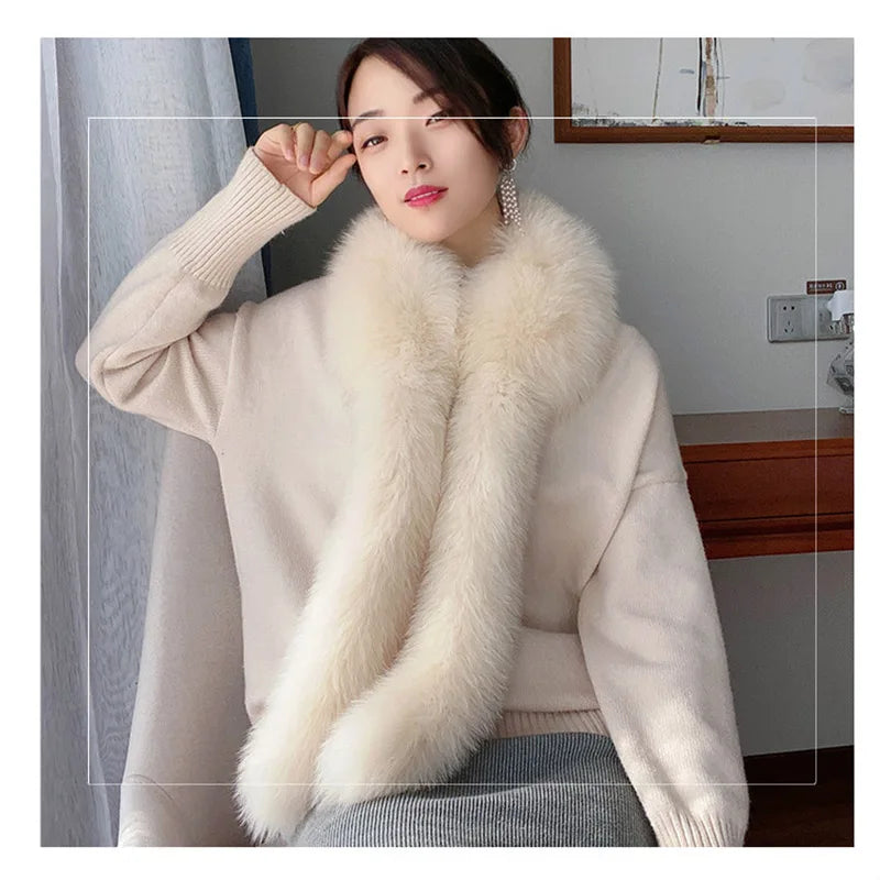 MWfur Wholesale Winter Women Long Fox Fur Collar Fox Fur Scarf With Fringes
