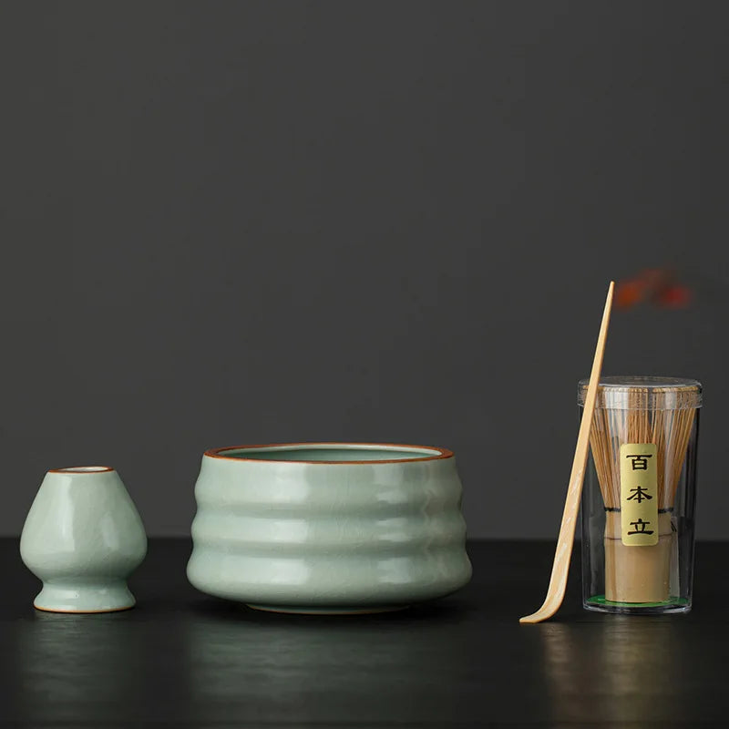 Blossom Japanese Tools With Bamboo Whisk Chasen Holder Gift Set Ceramic Matcha Bowl