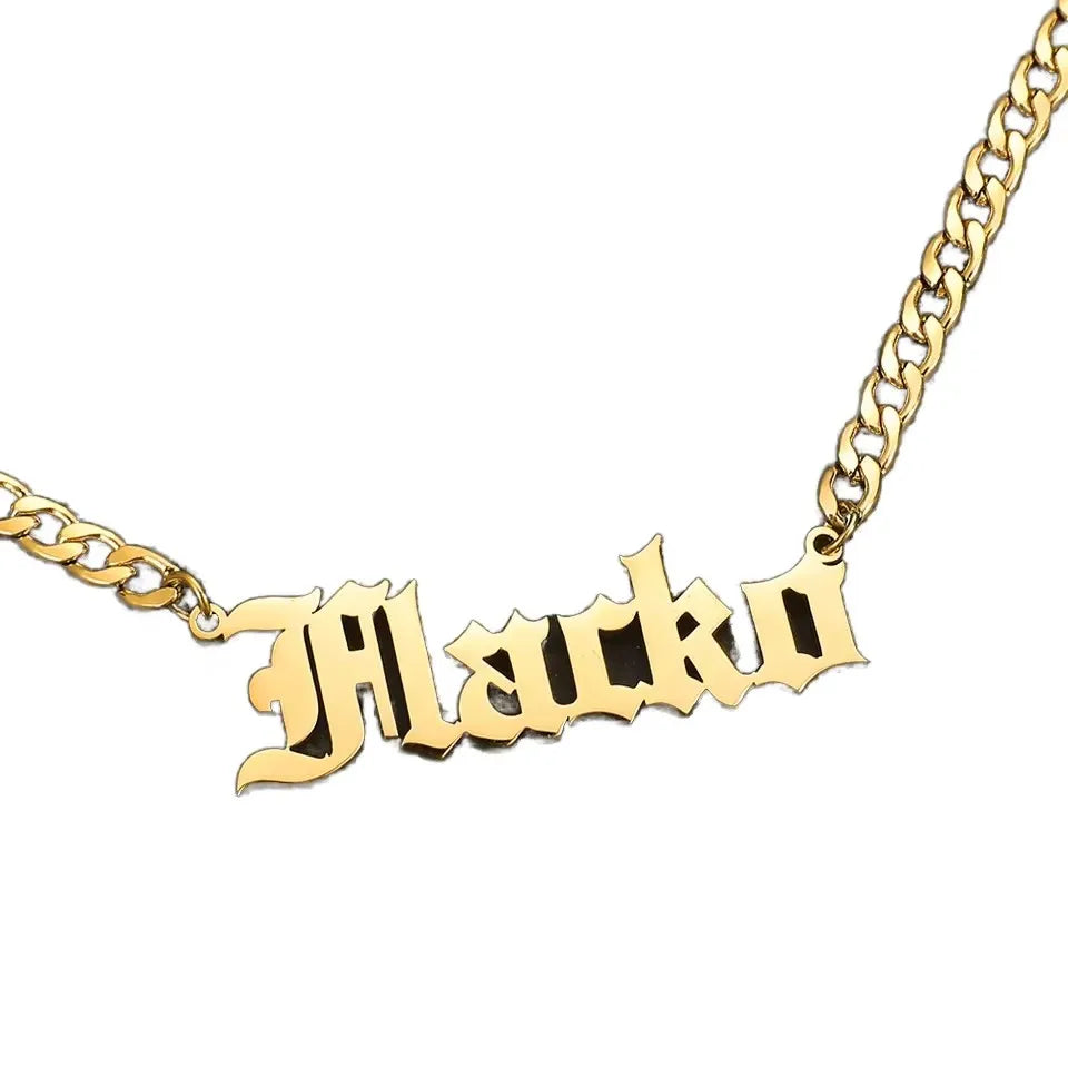 Personalized Text Customization Cuban Link Chain Girl Stainless Steel Name Plate Necklace
