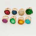 C061 Fashion Jewelry Adjustable Ring Sunflower Rings Women Adjustable Crystal Agate Stone Ring